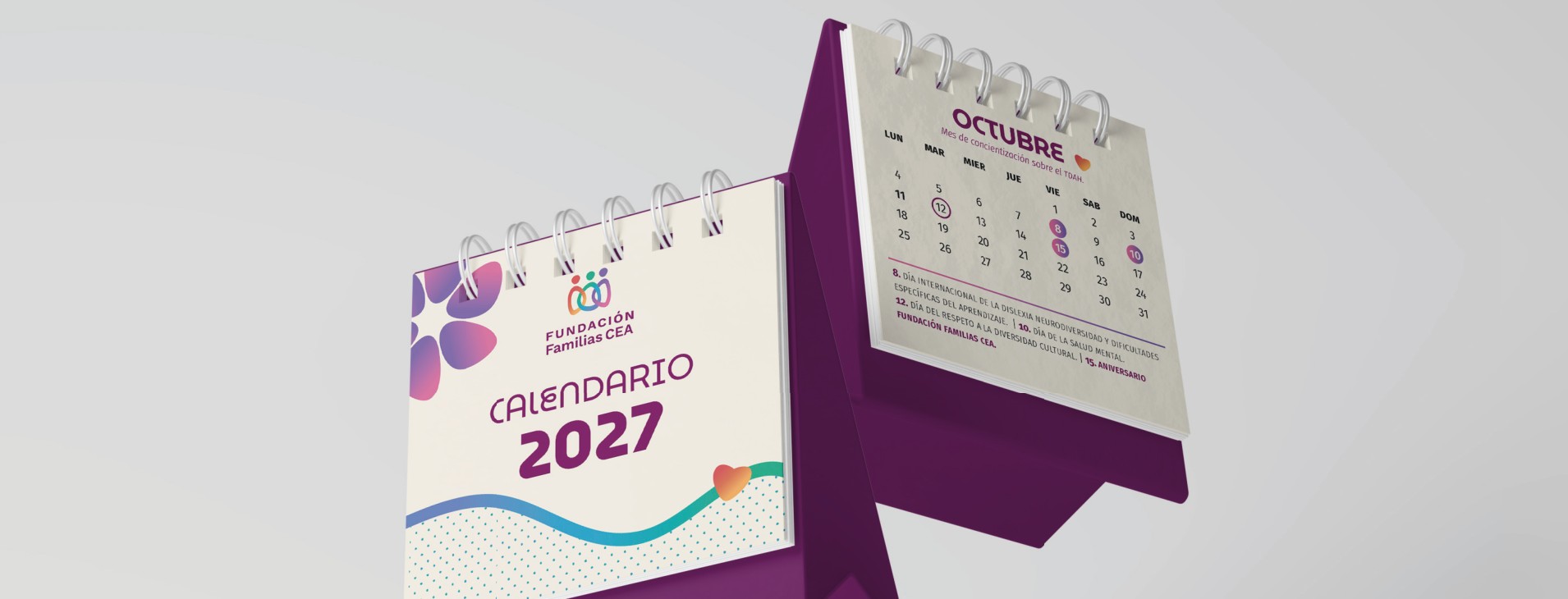 Calendario 2027 de sobremesa con el diseño de Familias CEA